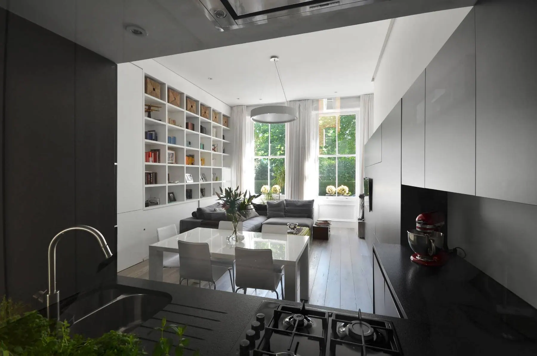 Open-plan living and kitchen space designed and built by Space Cucina in Earl's Court